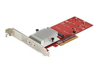 StarTech.com Dual M.2 PCIe SSD Adapter Card, x8 / x16 Dual NVMe or AHCI M.2 SSD to PCI Express 3.0, M.2 NGFF PCIe (M-Key) Compatible, Vented, Supports 2242, 2260, 2280, JBOD, Mac & PC - Full/Low-Profile Brackets (PEX8M2E2) - Adaptateur d'interface - M.2 - Expansion Slot to M.2 - M.2 Card - profil bas - PCIe 3.0 x8 - rouge - Conformité TAA PEX8M2E2